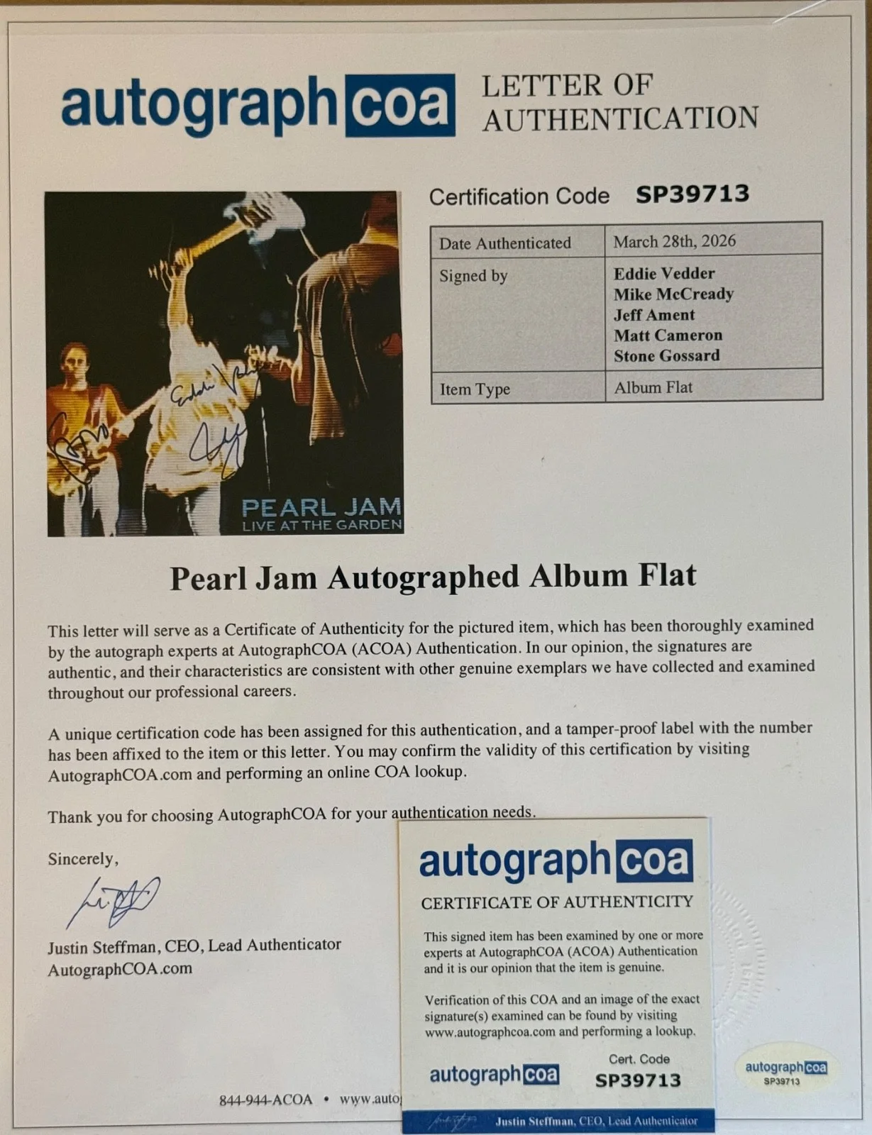 Pearl Jam Vintage SIGNED 12x12 flat Eddie Vedder Stone Jeff Mike Matt PROOF ACOA, изображение 2