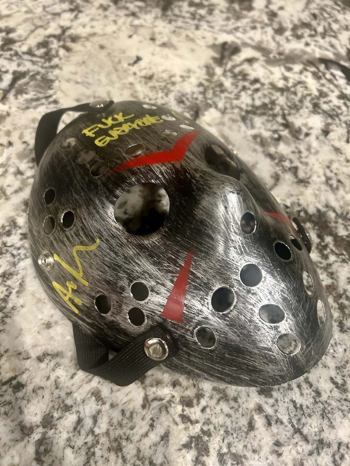 Ari Lehman Signed Jason Mask Inscribed “F**K Everyone!” Beckett COA W/Headstrap, image 2