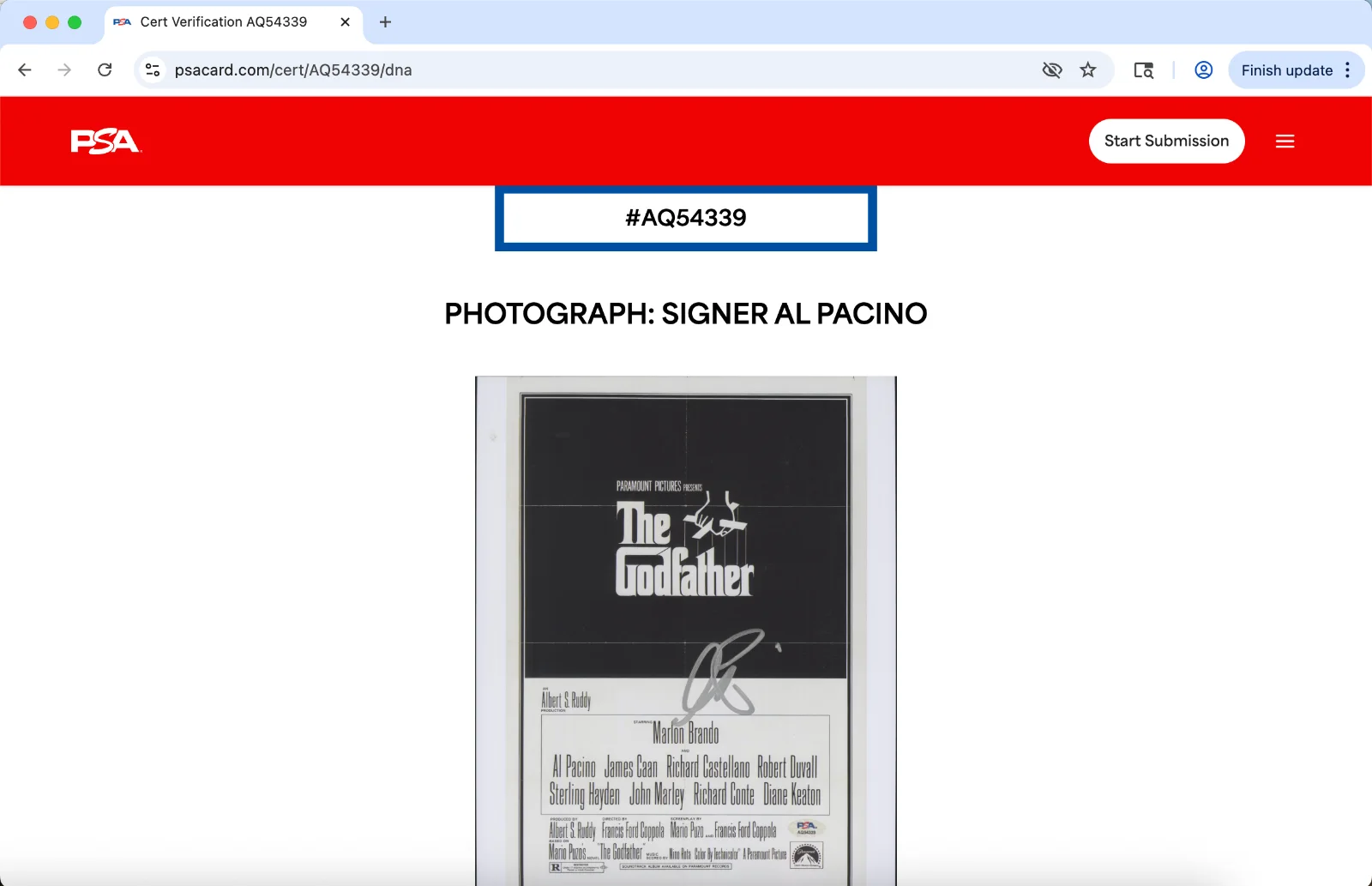 Al Pacino — Al Pacino signed 11x14 photo autograph PSA DNA The Godfather poster image, image 3