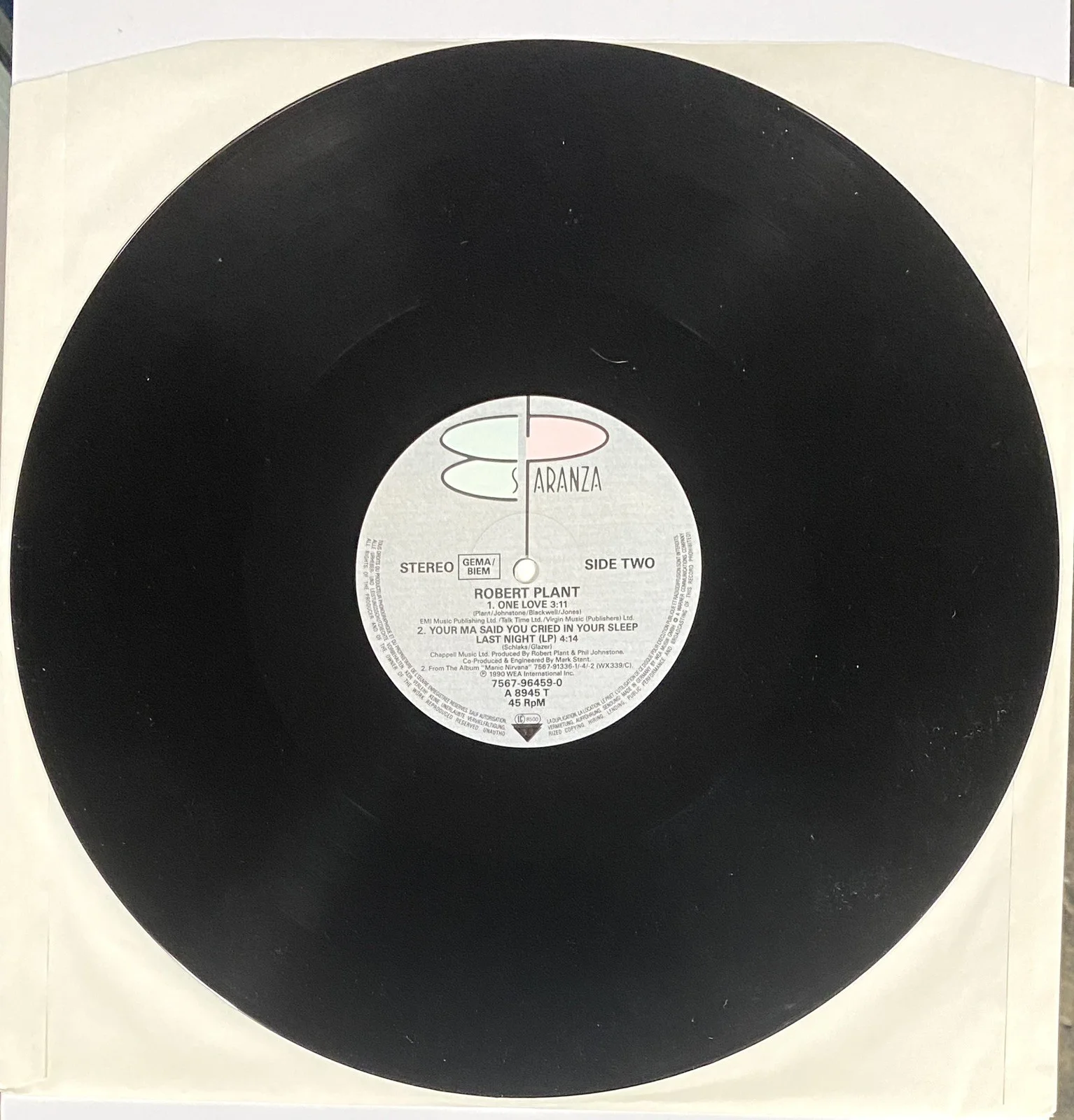Robert Plant Signed “Your Ma Said You Cried” 12" Single - PSA, image 3
