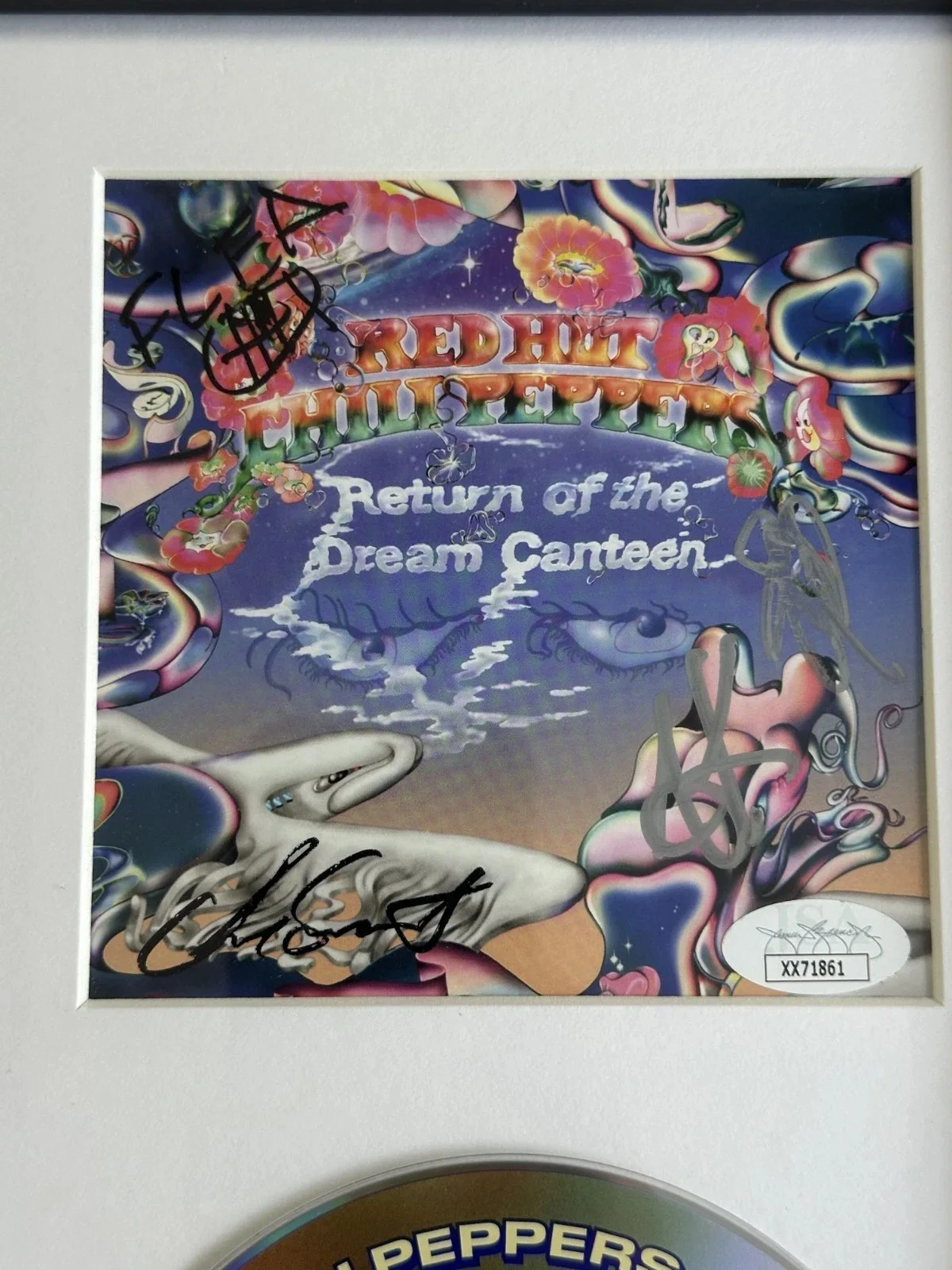 FLEA ANTHONY KIEDIS CHAD SMITH JOHN FRUSCIANTE — THE RED HOT CHILI PEPPERS signed "The Dream Canteen " CD FRAMED x4 JSA LOA flea+, image 2