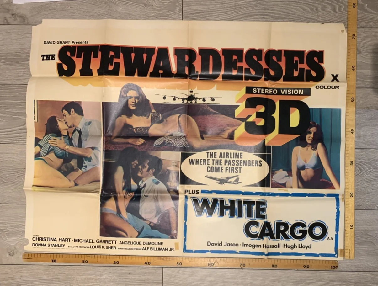 THE STEWARDESSES/WHITE CARGO 1969 DOUBLE BILL ORIGINAL UK QUAD CHRISTINA HART, изображение 2
