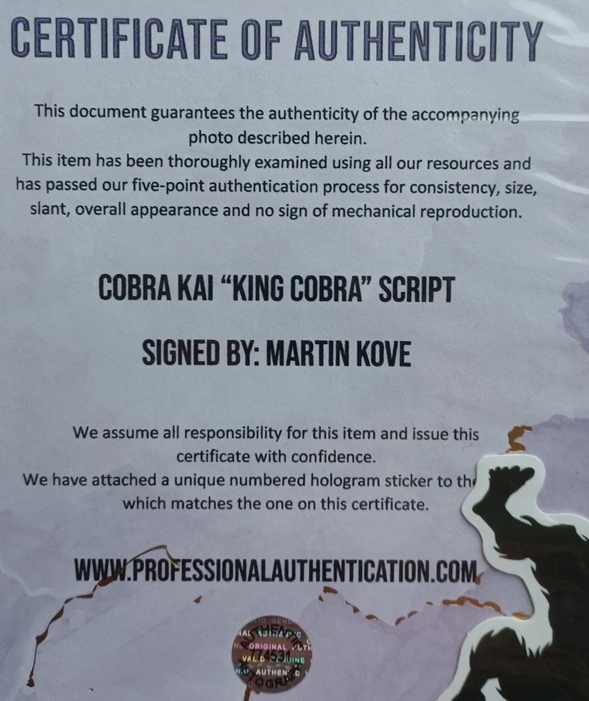 Martin Kove — Martin Kove "Cobra Kai" AUTOGRAPH Signed 'King Cobra' Episode 306 Script COA, изображение 2