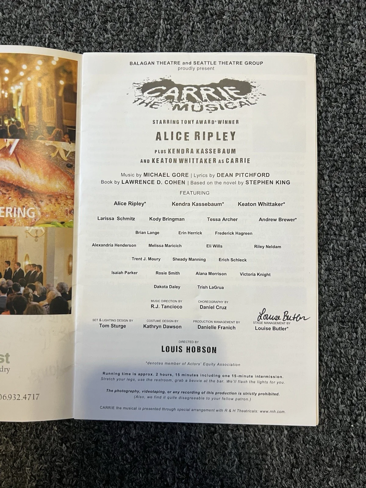 Fully Cast Signed CARRIE Musical Program 2013 - Alice Ripley - Moore Theatre, image 2