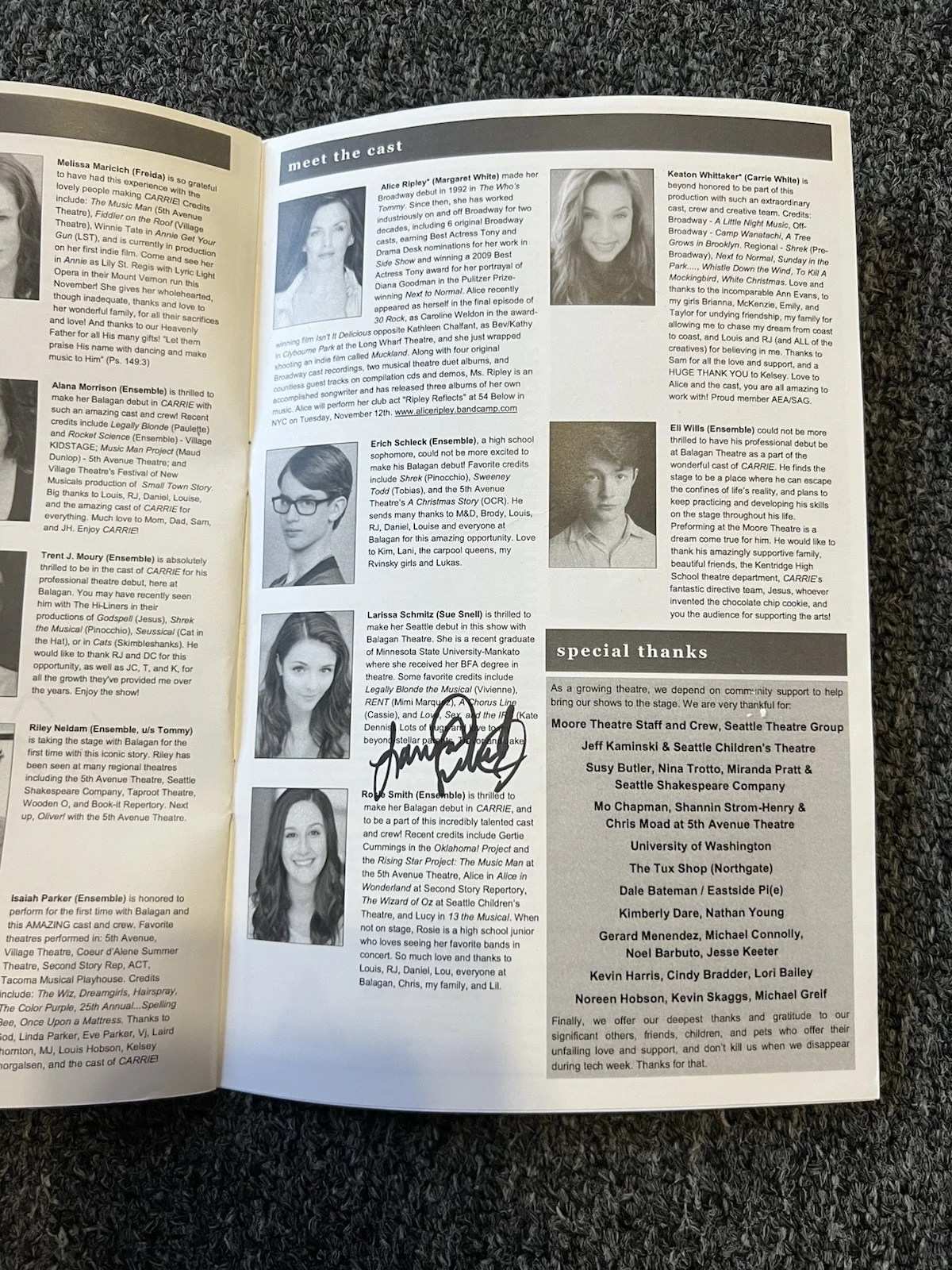 Fully Cast Signed CARRIE Musical Program 2013 - Alice Ripley - Moore Theatre, image 5