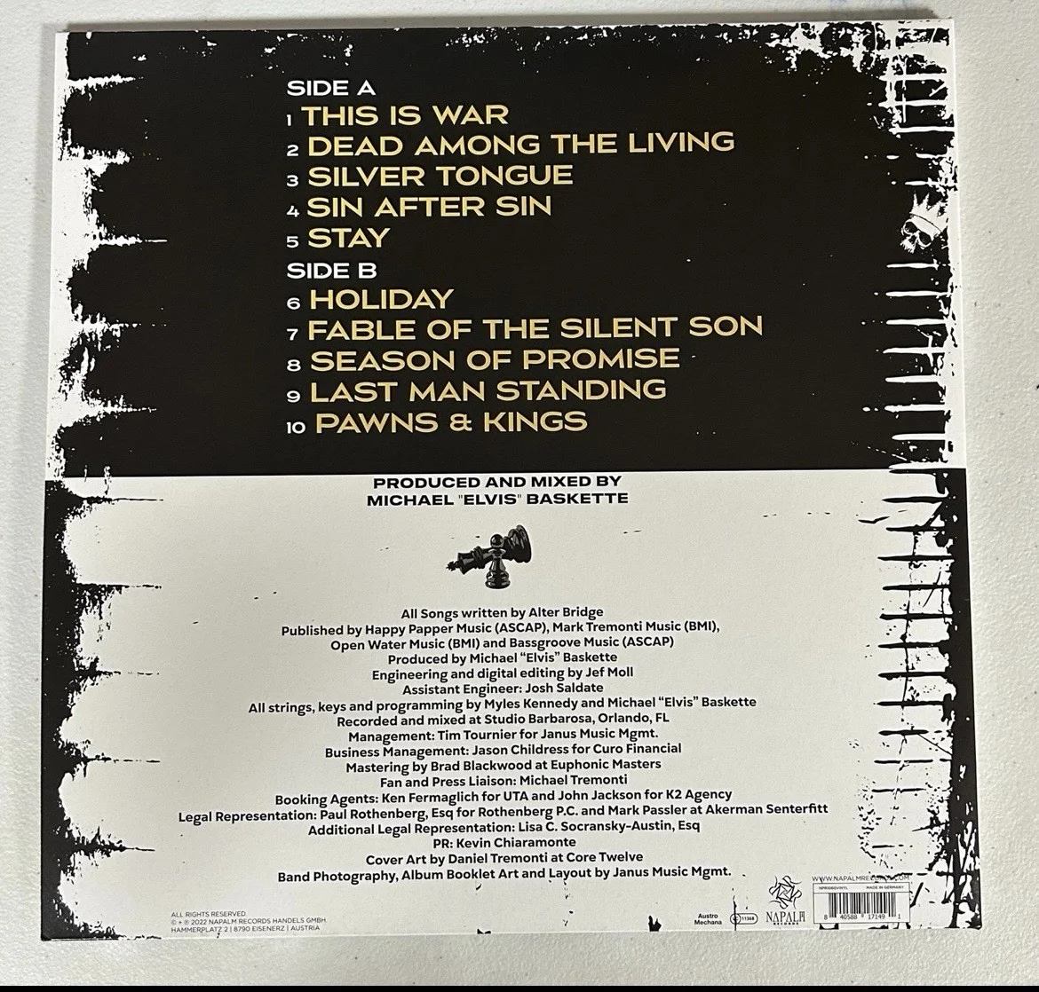 ALTER BRIDGE AUTOGRAPHED SIGNED PAWNS & KINGS LP VINYL ALBUM JSA COA # AJ69694, изображение 2