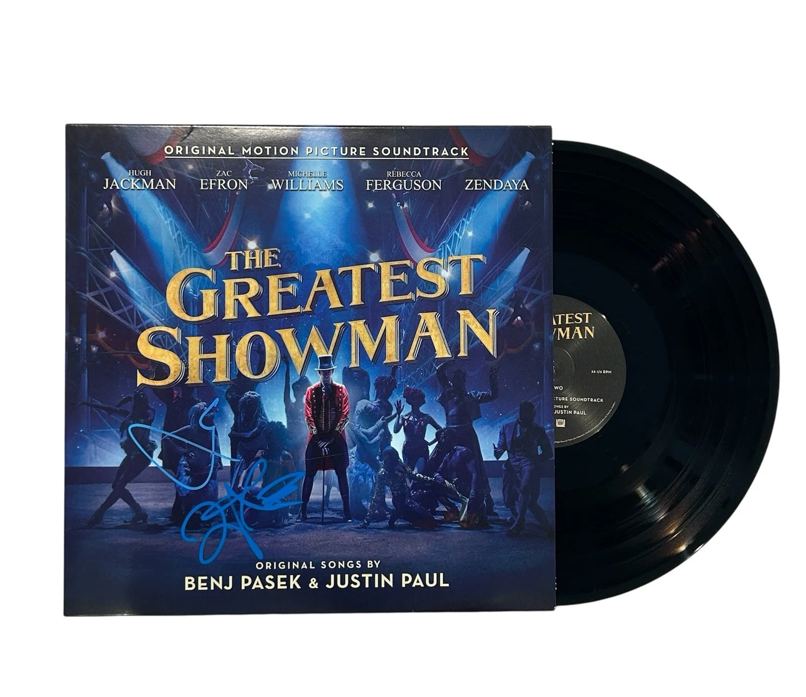 Zendaya Coleman Hugh Jackman Signed Autographed Greatest Showman Vinyl Beckett, image 2