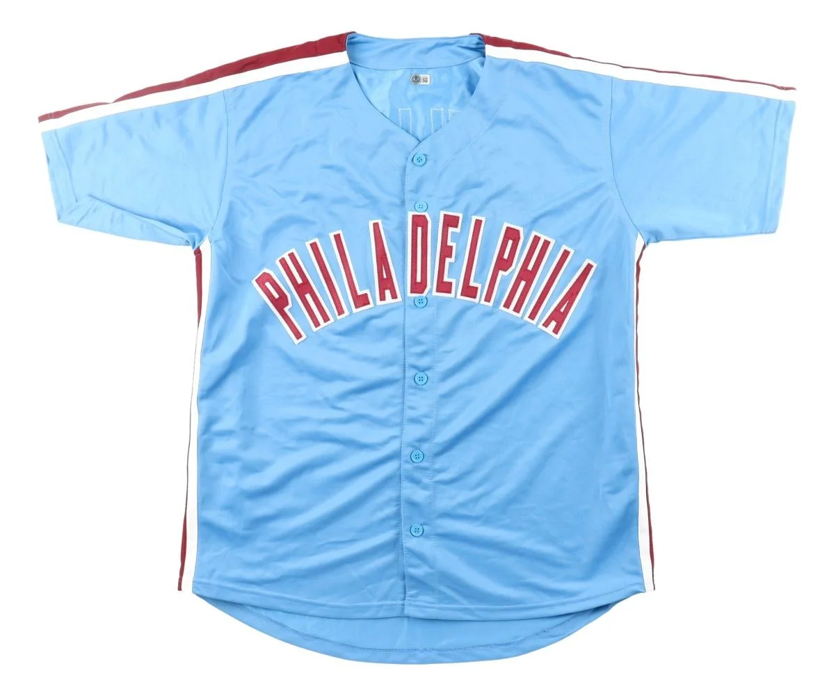 Miles Teller — Miles Teller Philadelphia Signed Light Blue Baseball Jersey BAS BT57636, image 3