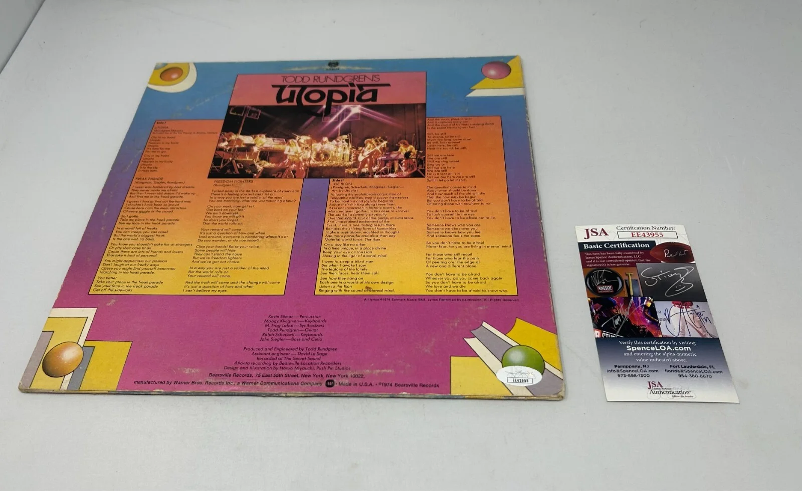 Todd Rundgren signed Utopia Album JSA COA, image 2