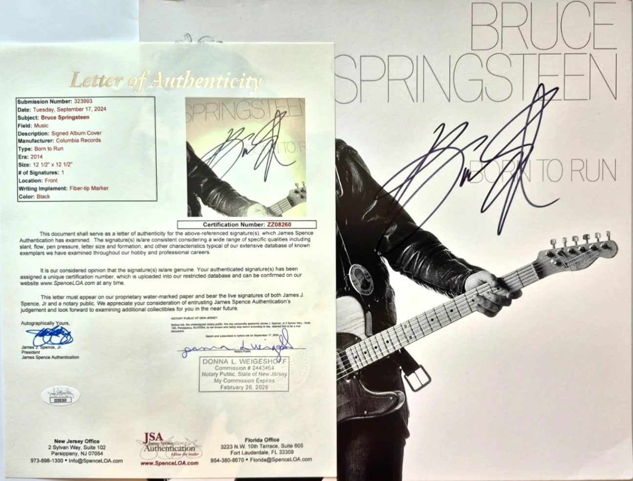 Bruce Springsteen — BRUCE SPRINGSTEEN SIGNED AUTO BORN TO RUN ALBUM RARE BORN IN THE USA JSA LOA, изображение 3