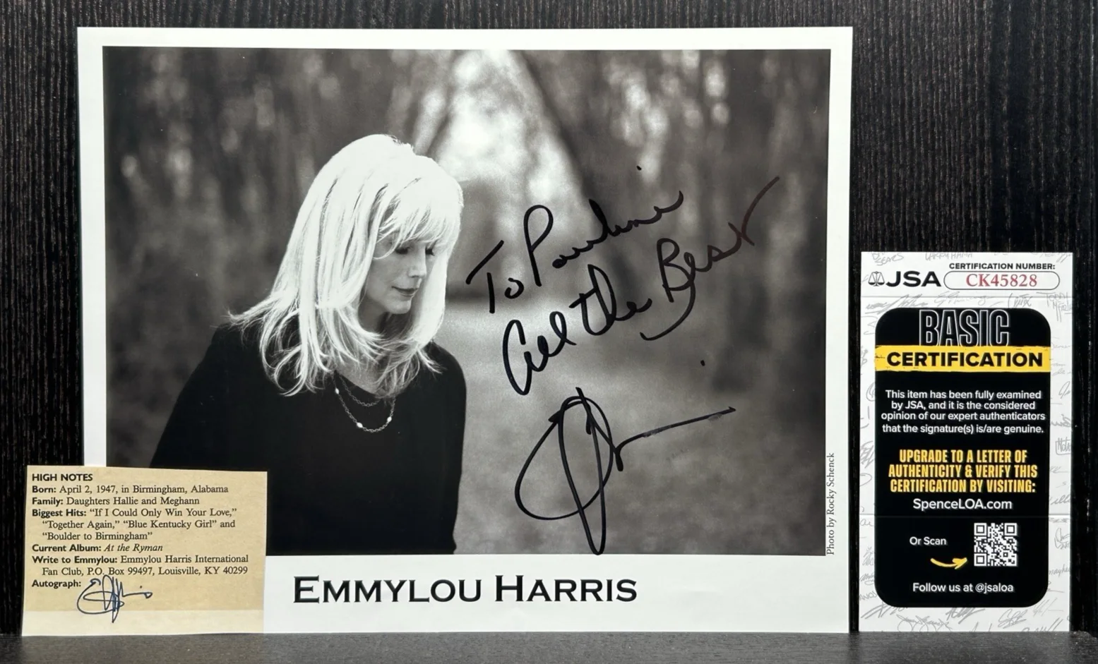 Emmylou Harris — EMMYLOU HARRIS SIGNED PHOTO & PAPER Original Autograph JSA COA Musician Actress