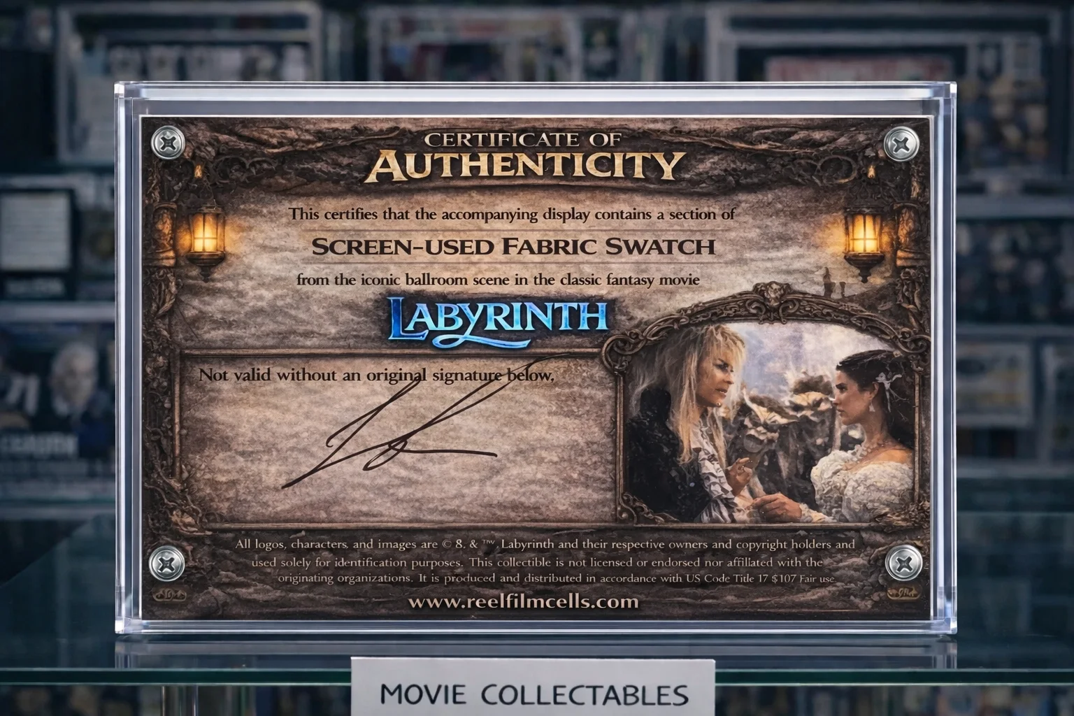 Screen Used Ballroom Swatch – Labyrinth Movie Prop Relic Display + COA, изображение 2