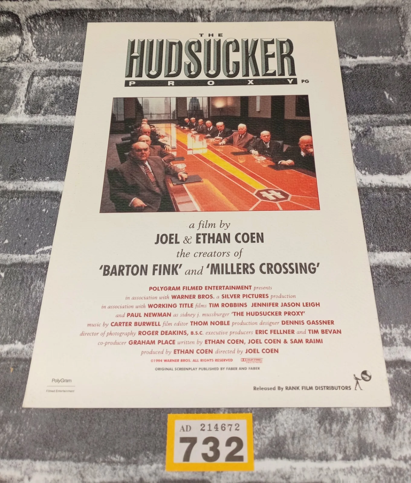 The Hudsucker Proxy Promotional Card Synopsis Cast & Crew Movie Film Poster Y723, изображение 2