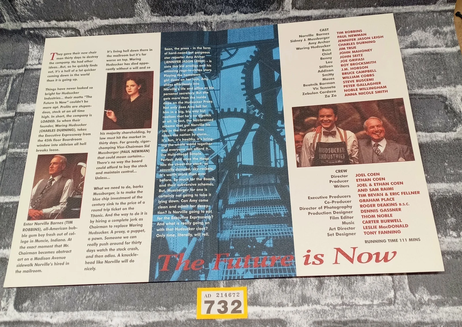 The Hudsucker Proxy Promotional Card Synopsis Cast & Crew Movie Film Poster Y723, изображение 3