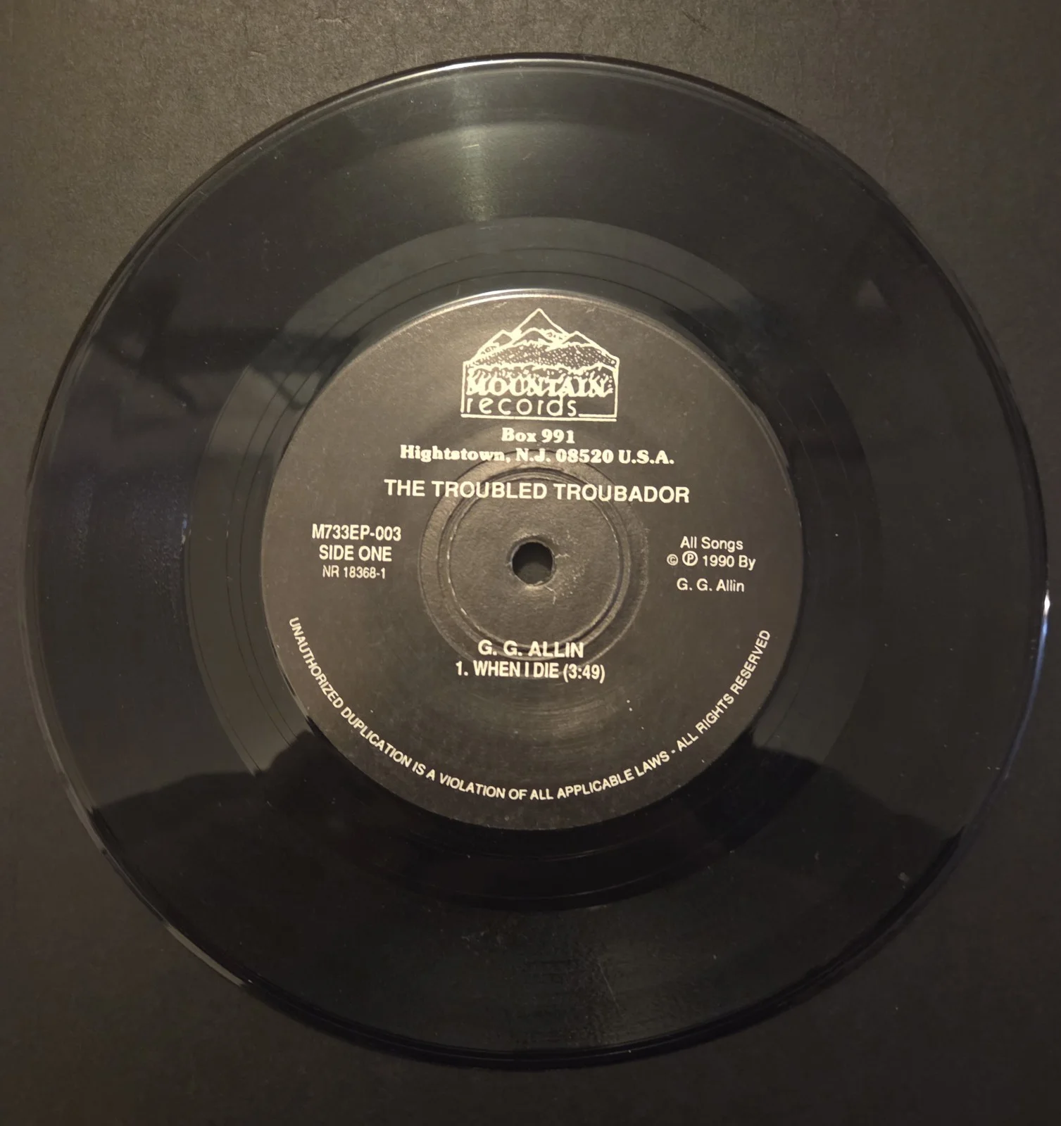 Rare SIGNED GG Allin The Troubled Troubador 7" EP OG Press (1990) Autographed, image 4