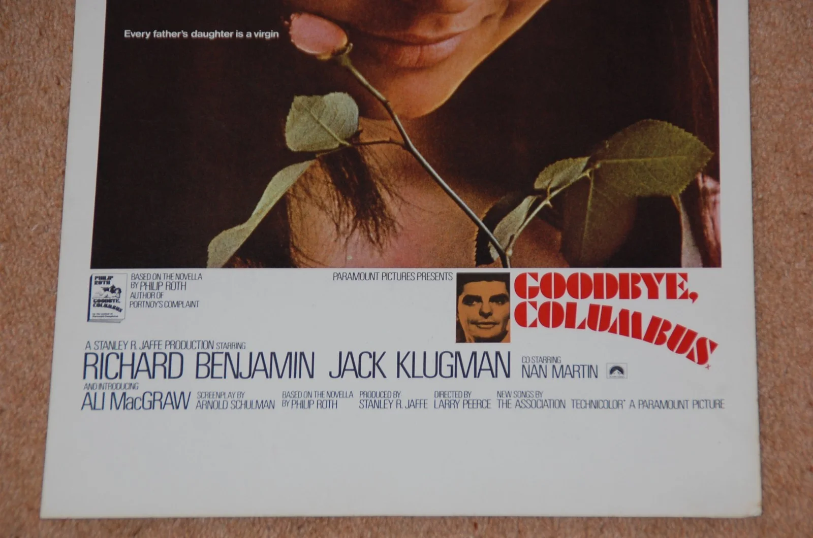 ALI MACGRAW in GOODBYE, COLUMBUS (1969) - RARE ORIG. UK BOX OFFICE HANGING CARD, изображение 3