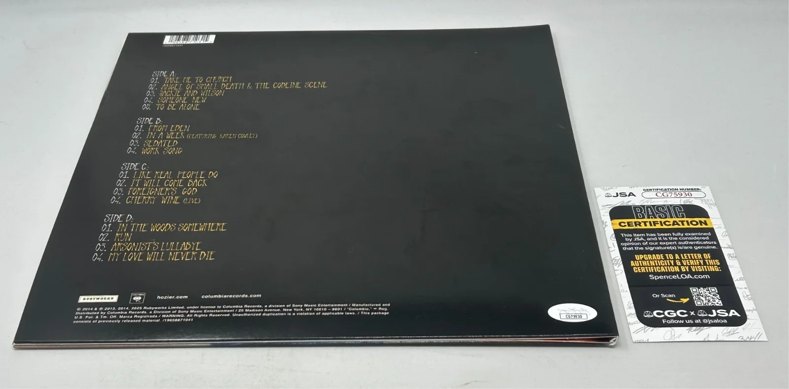Hozier signed Hozier Album JSA COA, image 3