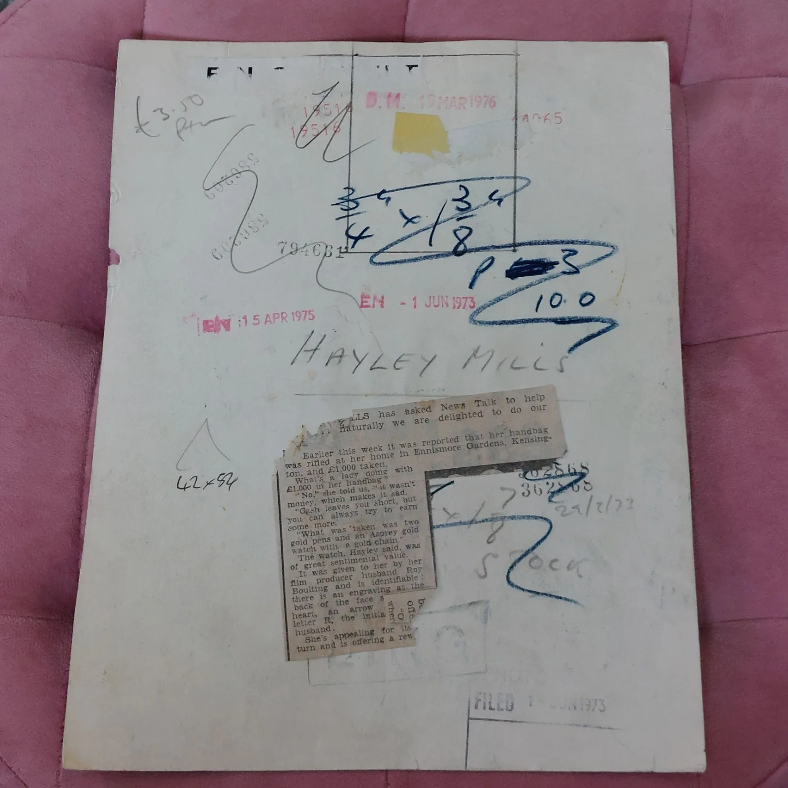Original Hayley Mills Photo 1973 - Asprey Watch / Kensington Theft Story Back, изображение 2