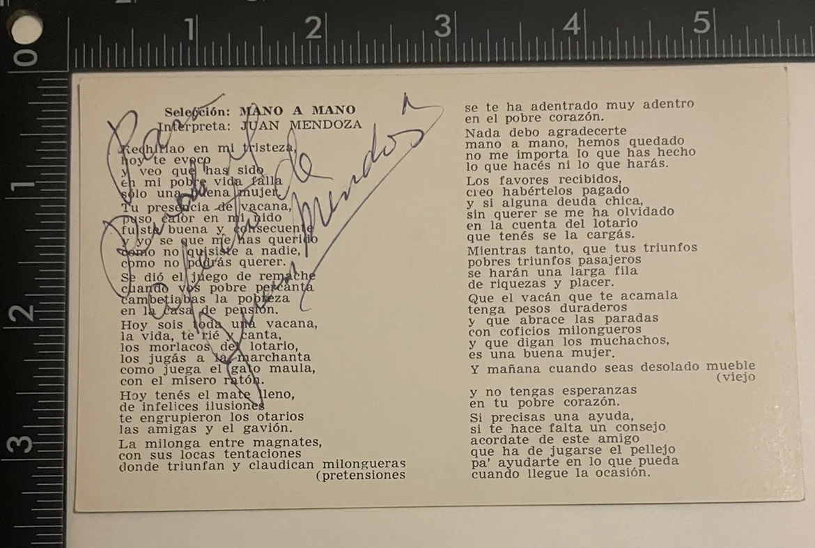 Juan Mendoza Autographed Promotional Card Mexican Singer Mariachi Rancheras, изображение 3