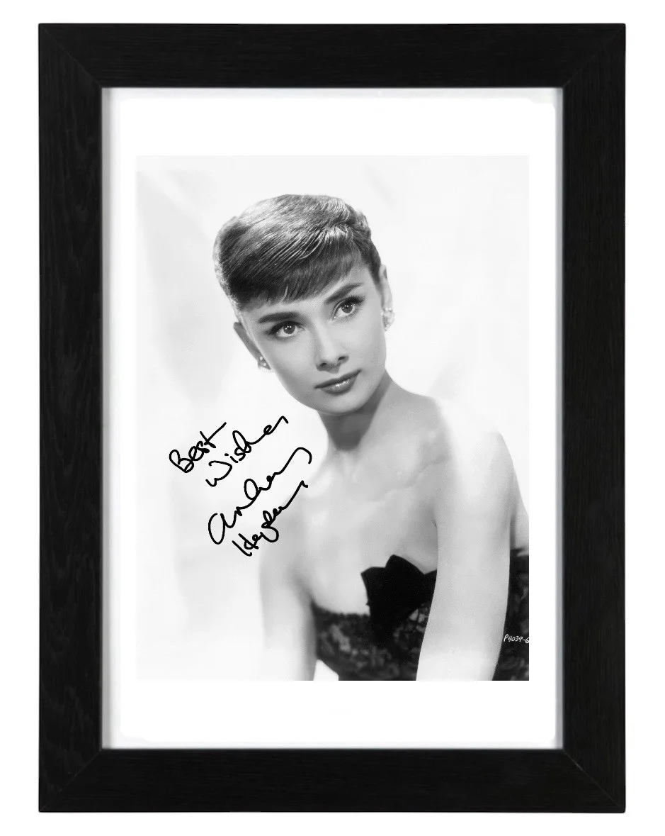 Audrey Hepburn Signed Autograph PHOTO Pre Print Film 6x4/A4/A4 Framed, image 2