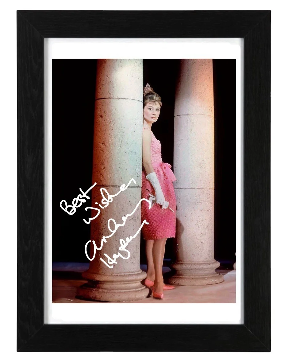 Audrey Hepburn Signed Autograph PHOTO Pre Print Film 6x4/A4/A4 Framed, image 2