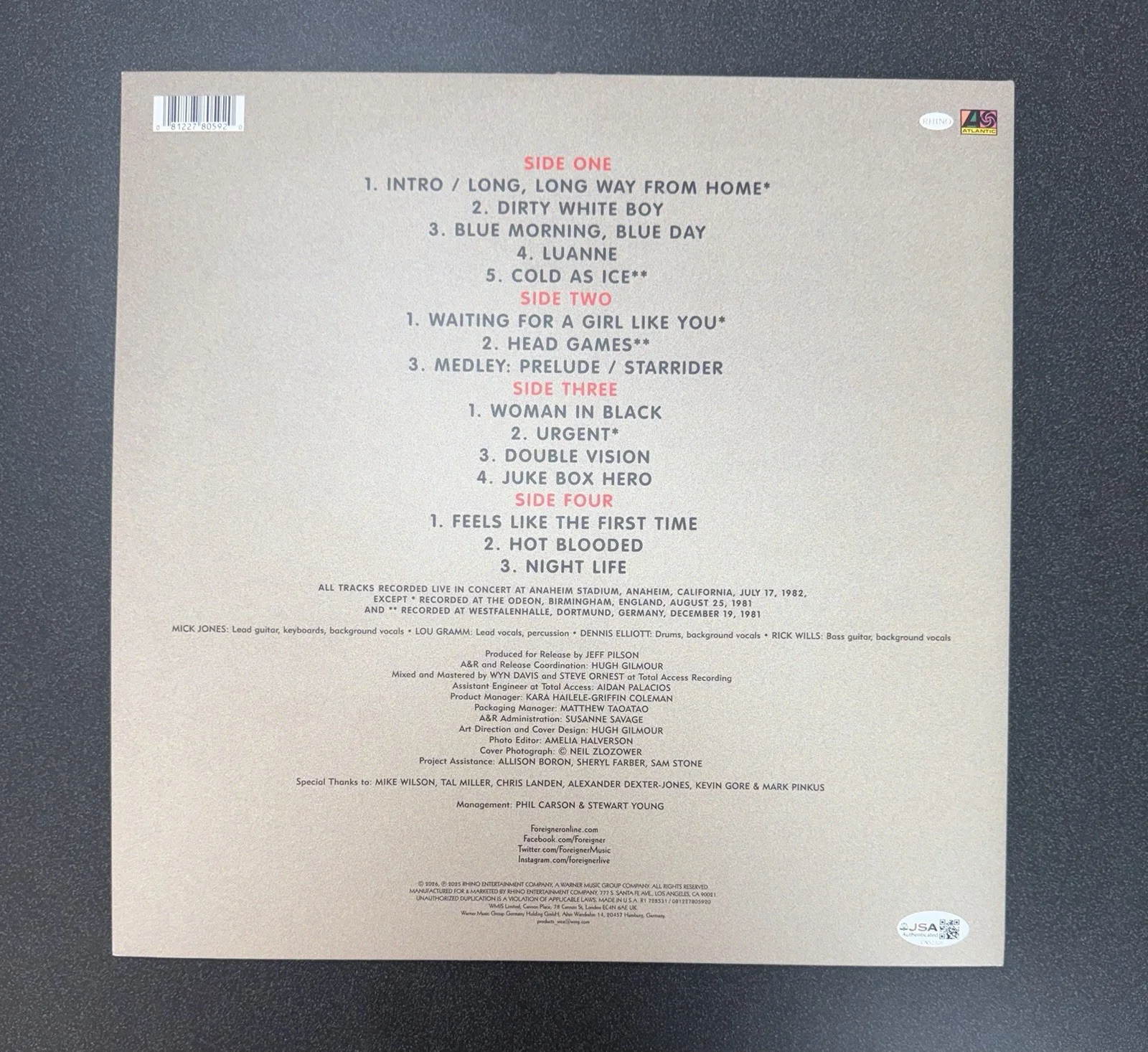 LOU GRAMM SIGNED FOREIGNER 4 LIVE TOUR VINYL RECORD ALBUM RSD EXCL. EXACT PROOF, изображение 5