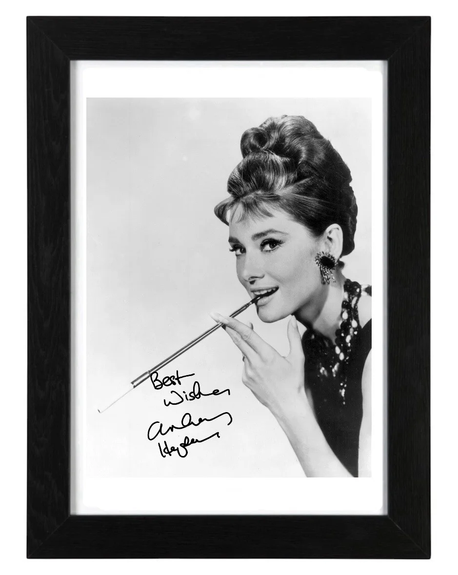 Audrey Hepburn Signed Autograph PHOTO Pre Print Film 6x4/A4/A4 Framed, image 2