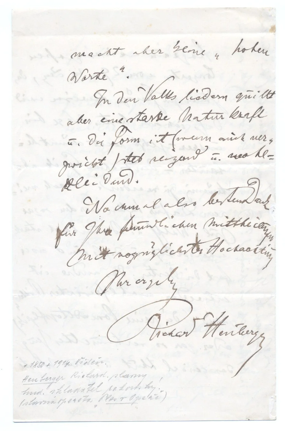 RICHARD HEUBERGER - Autograph Letter Signed 1884 - Austrian Composer, image 3