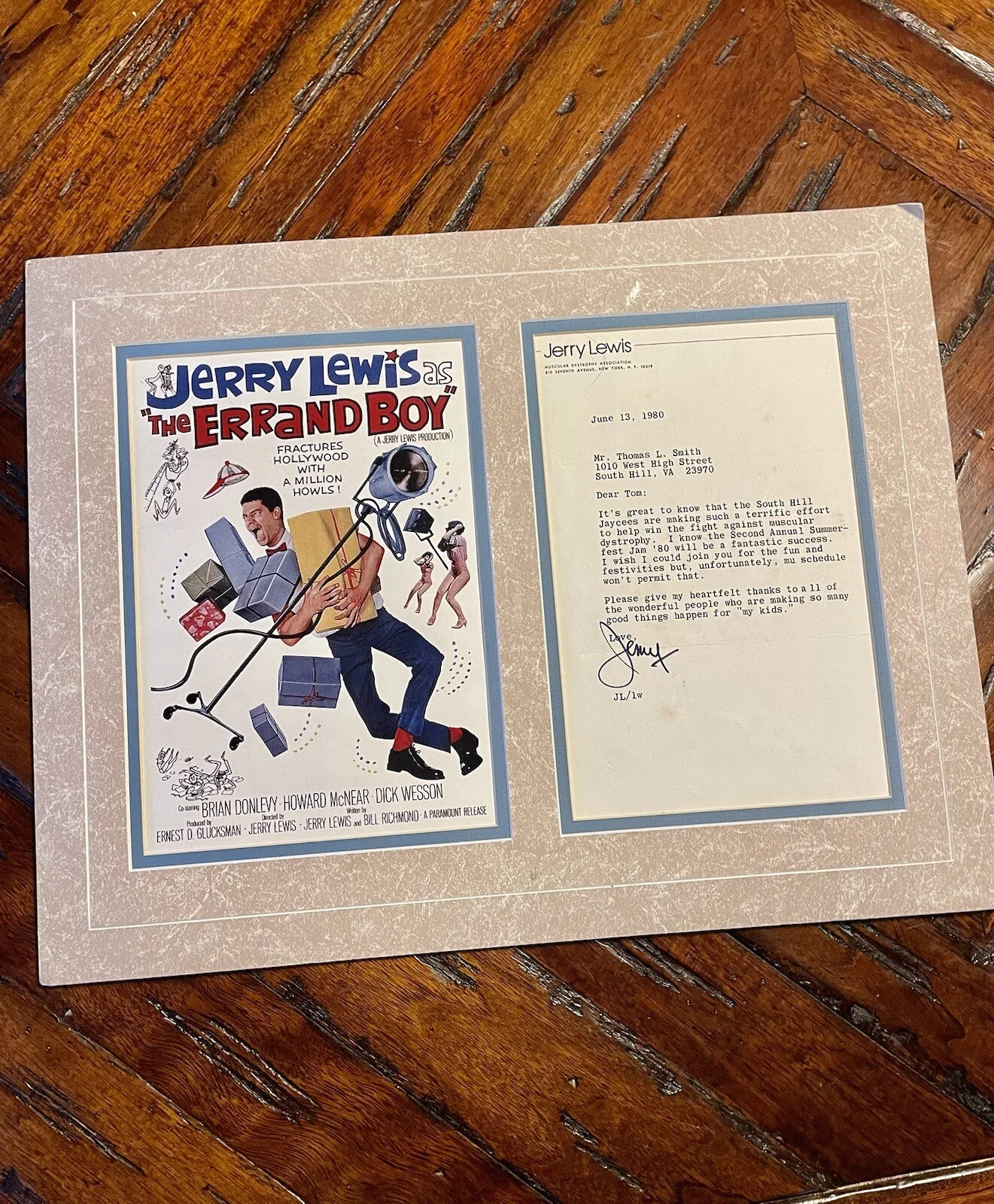 Jerry Lewis — Sighed 1980 Jerry Lewis Signd Letter and Movie Poster from “The Errand Boy”, изображение 2