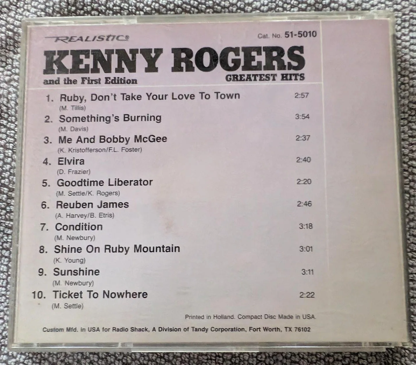 Realistic Kenny Rogers and the First Edition Greatest Hits CD 51-5010 USA, изображение 2