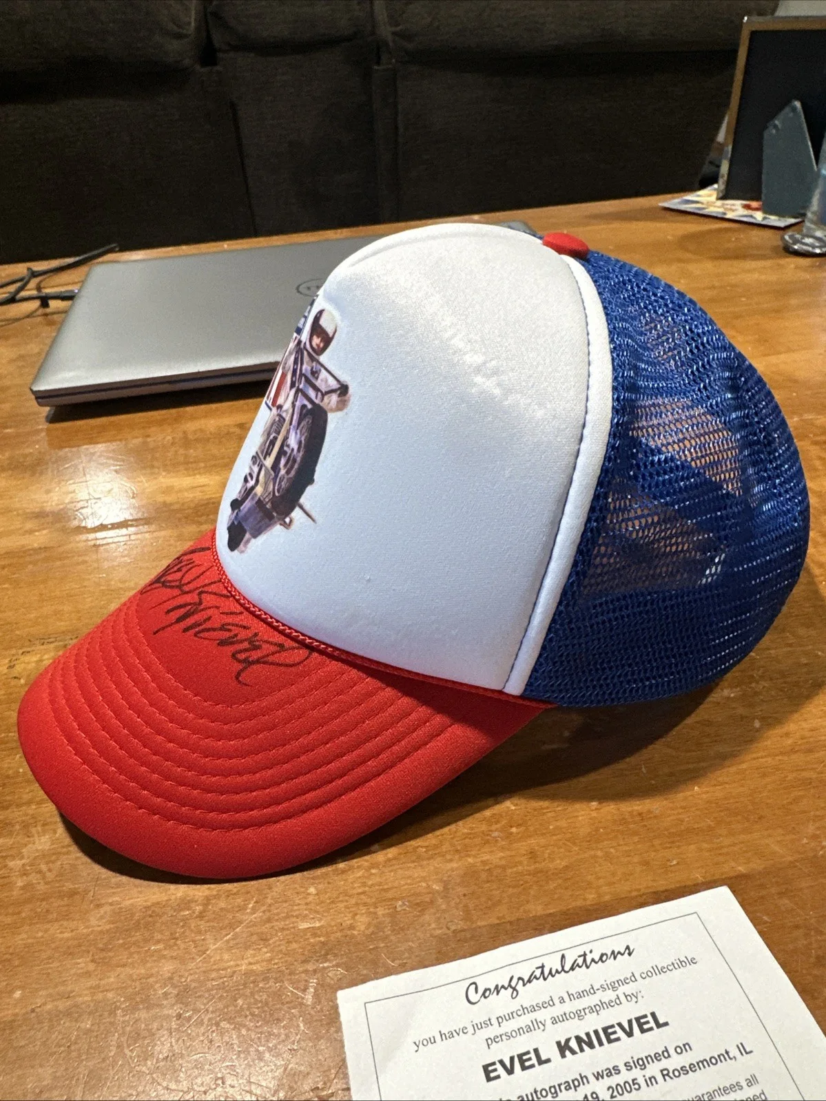 Evel Knievel signed Knievel Logo Trucker Cap, image 2
