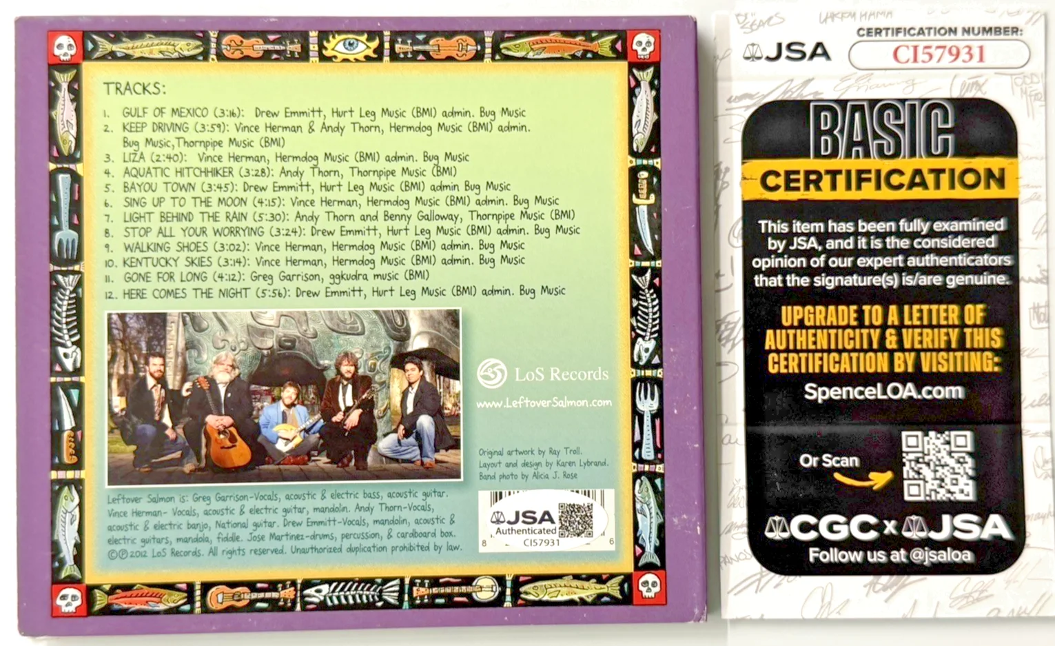 Leftover Salmon Aquatic Hitchhiker Signed CD Insert Band Auto Herman Emmitt JSA, image 5