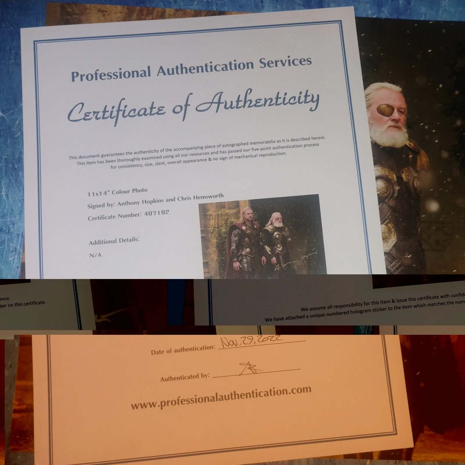 Anthony Hopkins & Chris Hemsworth Hand Signed 11x14 Photo COA Thor NO US TARIFFS, image 5