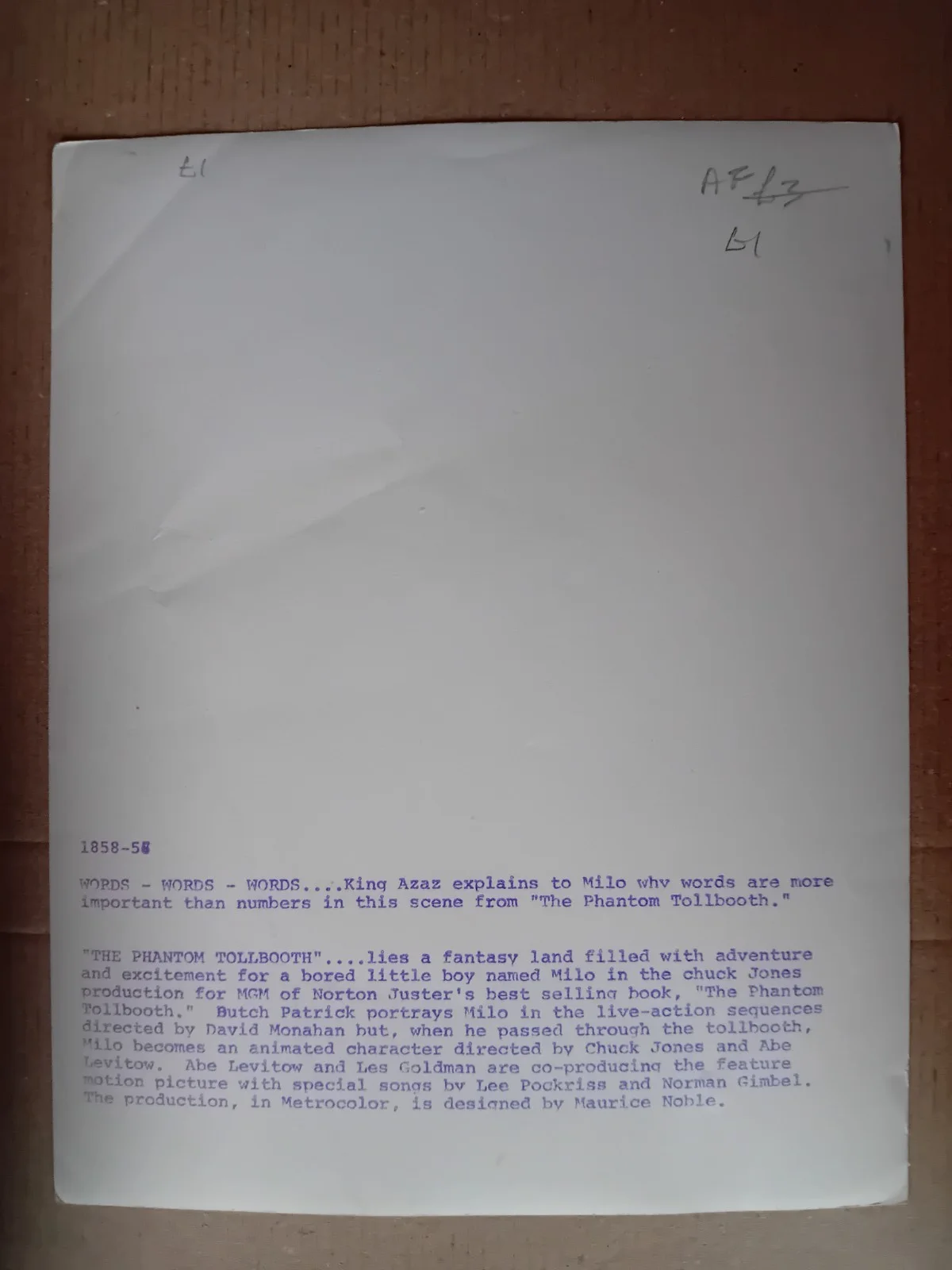 ORIGINAL PRESS PHOTO THE PHANTOM TOLLBOOTH 1969 Animation, image 2