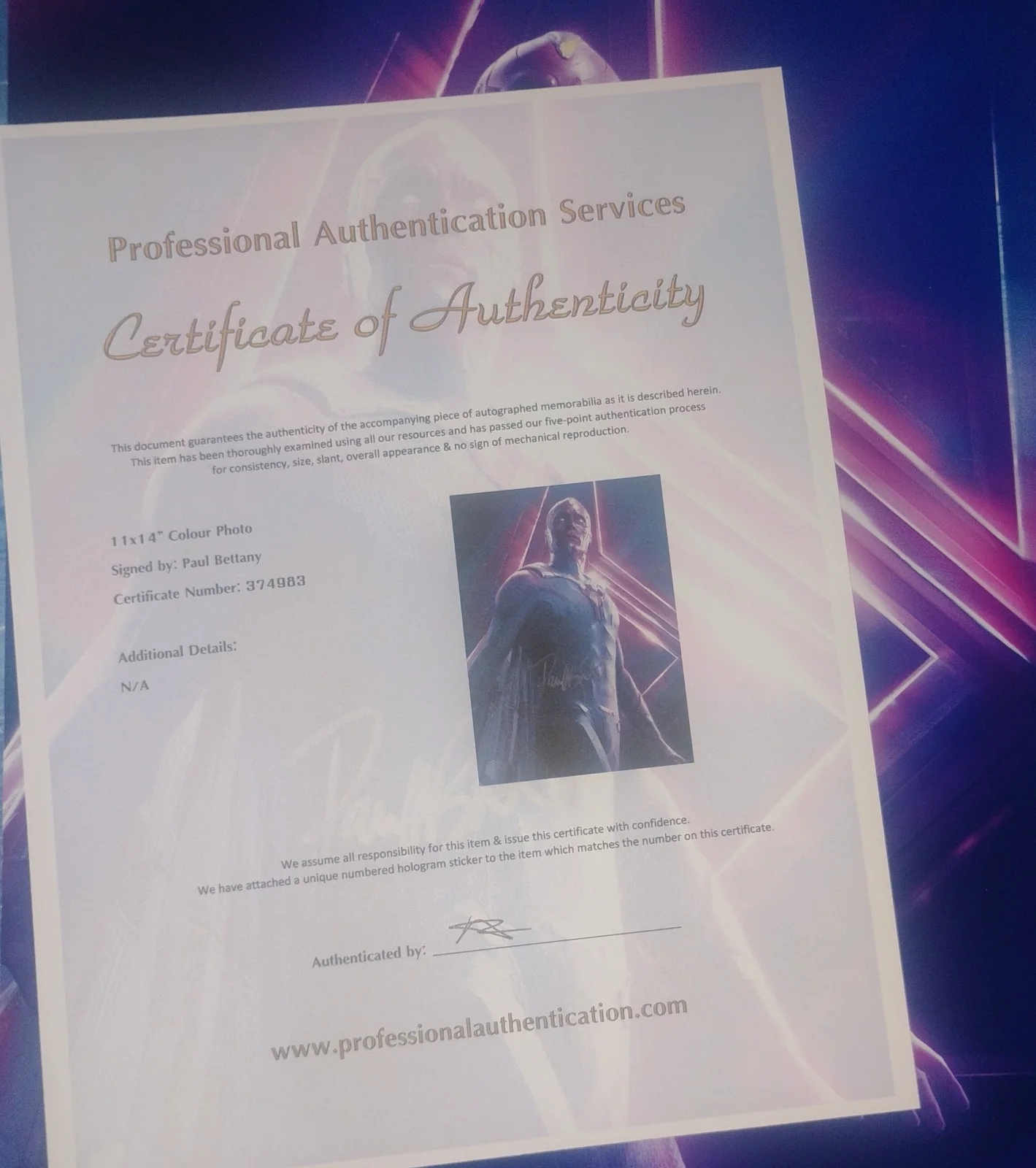 Paul Bettany Hand Signed Autograph 11x14 Photo COA Avengers Vision NO US TARIFFS, изображение 4