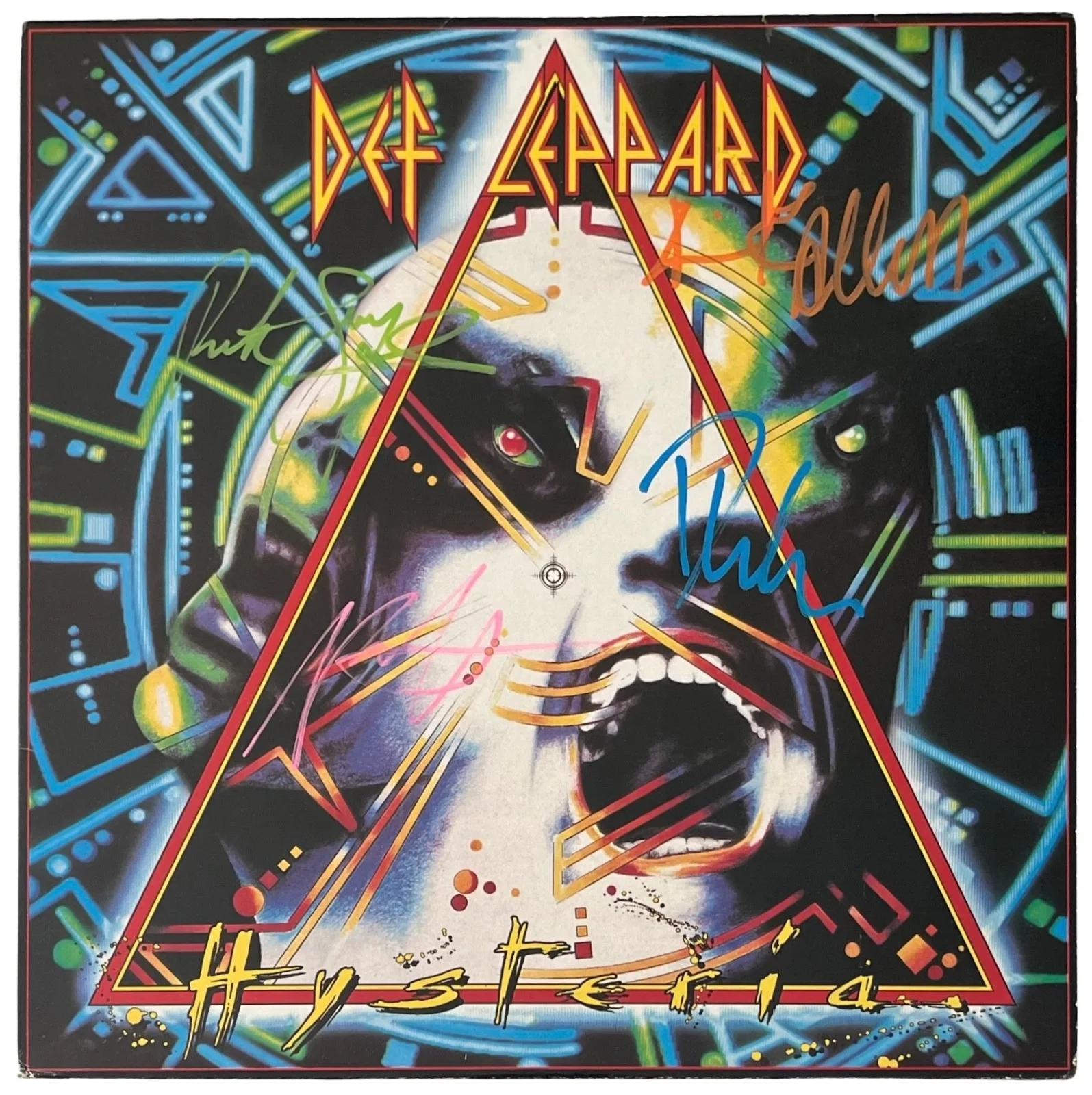 Def Leppard x4 Joe Elliott Collen Allen & Savage Signed Hysteria Record JSA LOA, изображение 3