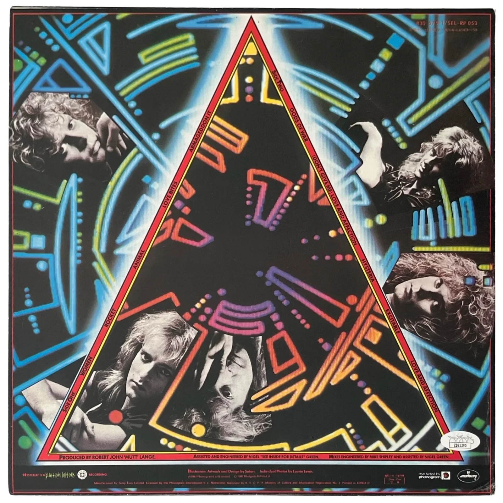 Def Leppard x4 Joe Elliott Collen Allen & Savage Signed Hysteria Record JSA LOA, изображение 4