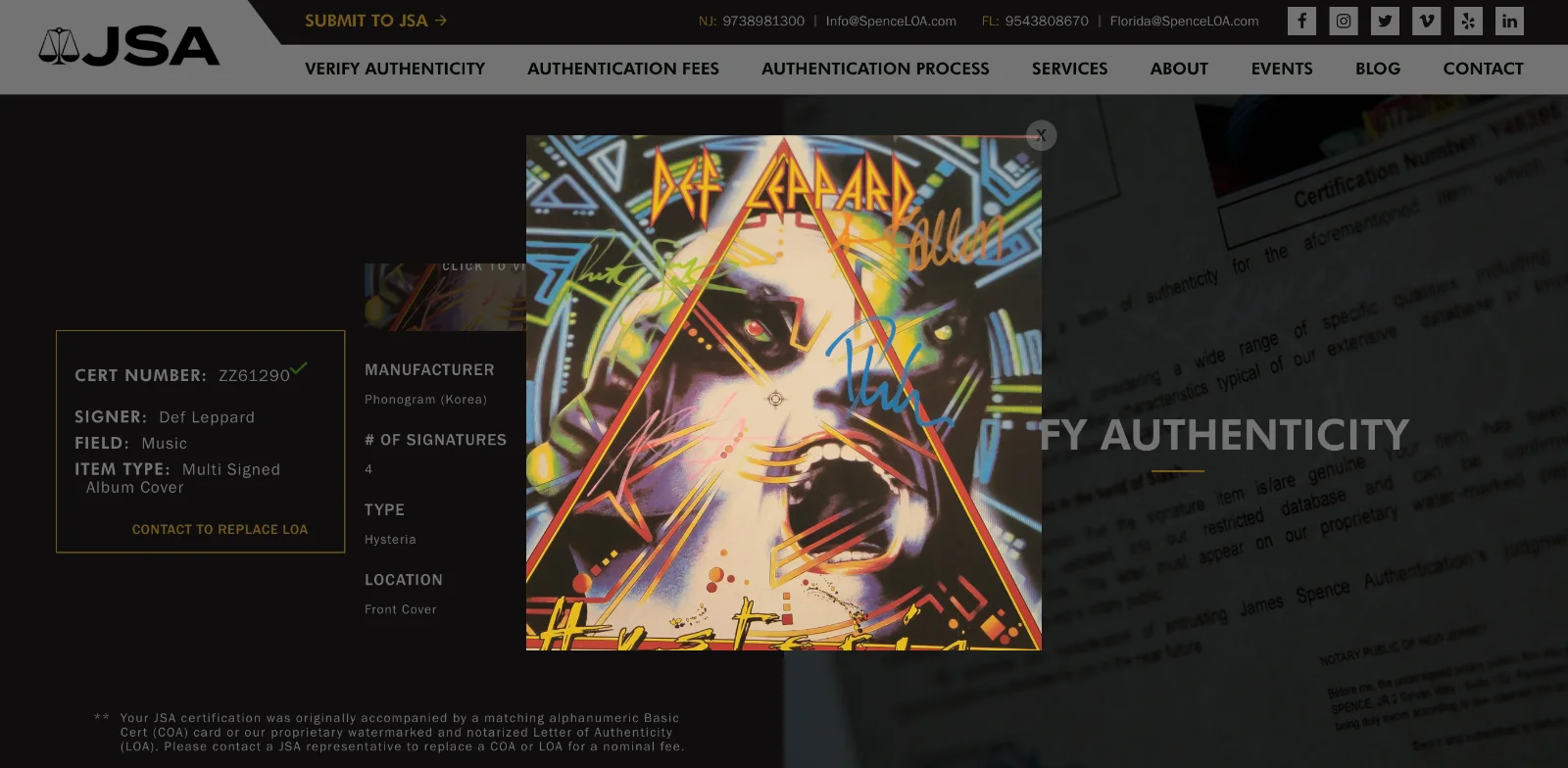 Def Leppard x4 Joe Elliott Collen Allen & Savage Signed Hysteria Record JSA LOA, изображение 5