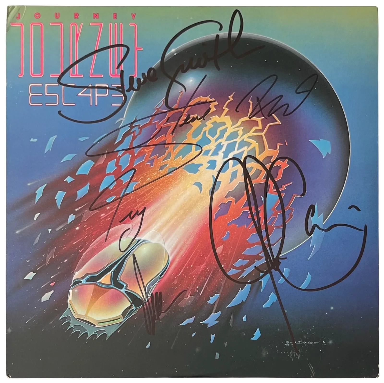 Journey x5 Steve Perry Neal Schon Cain Smith & Valory Signed Escape Record JSA, изображение 3