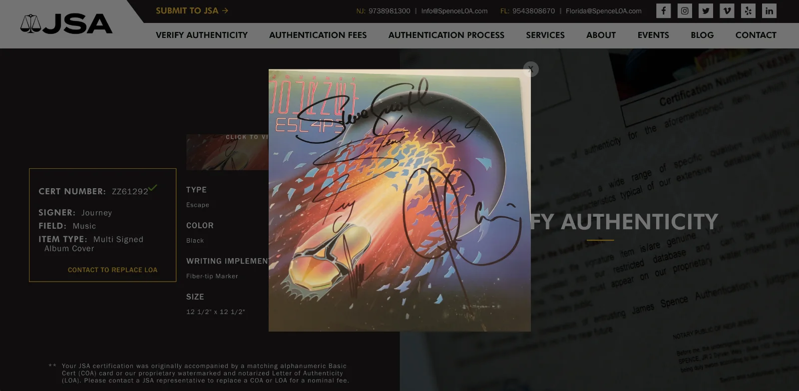 Journey x5 Steve Perry Neal Schon Cain Smith & Valory Signed Escape Record JSA, изображение 5