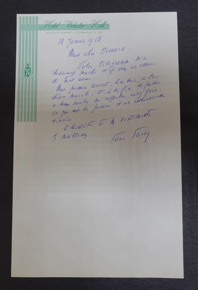Paul Paray — Paul Paray French Conductor Autograph Letter to Symphony Manager Harrington 1962