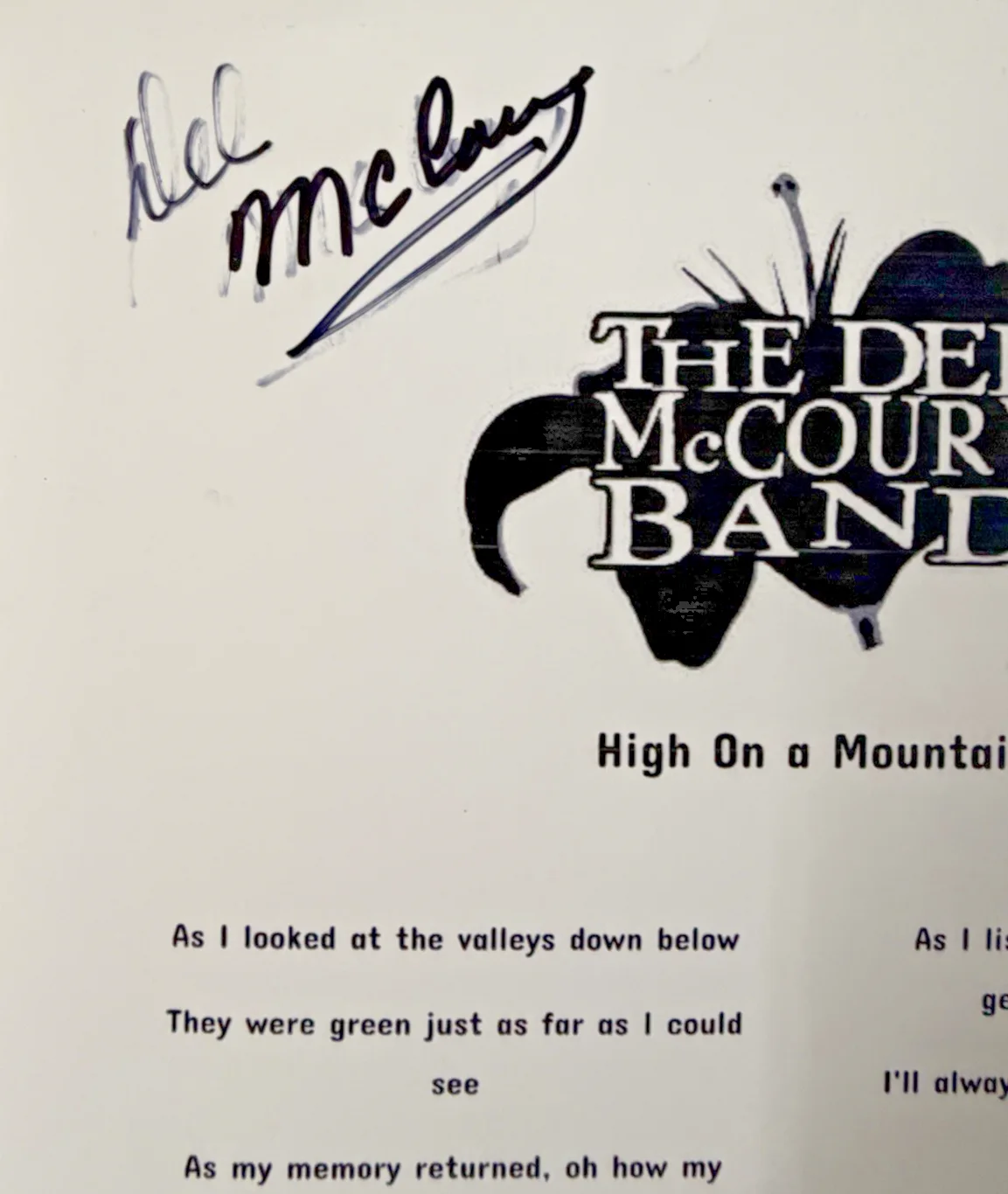 Del McCoury Signed 8x10 Lyrics Sheet Photo “High On A Mountain” Auto JSA COA, изображение 2