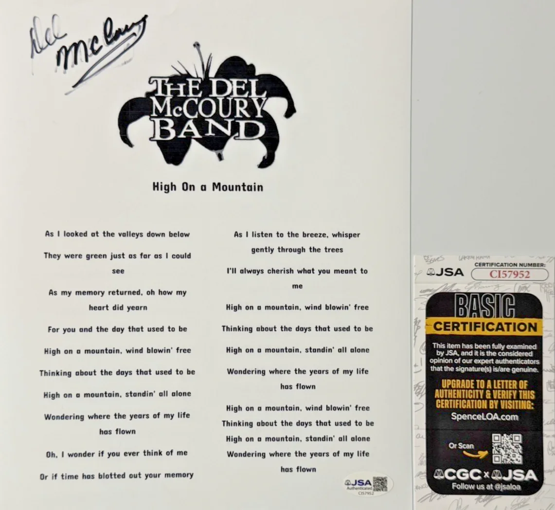 Del McCoury Signed 8x10 Lyrics Sheet Photo “High On A Mountain” Auto JSA COA, изображение 5