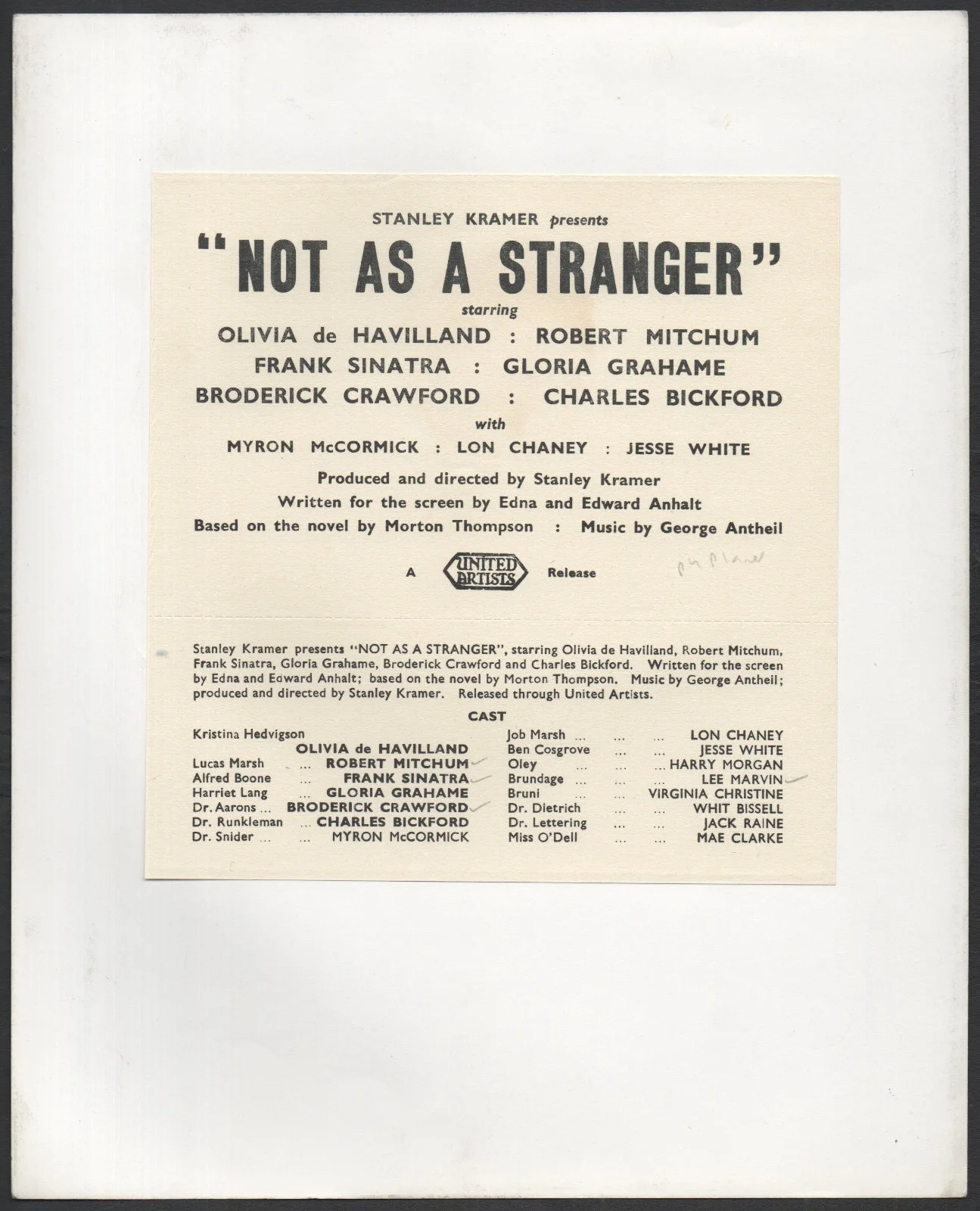 NOT AS A STRANGER 1955 Frank Sinatra, Robert Mitchum, Lee Marvin STILL #1, image 2