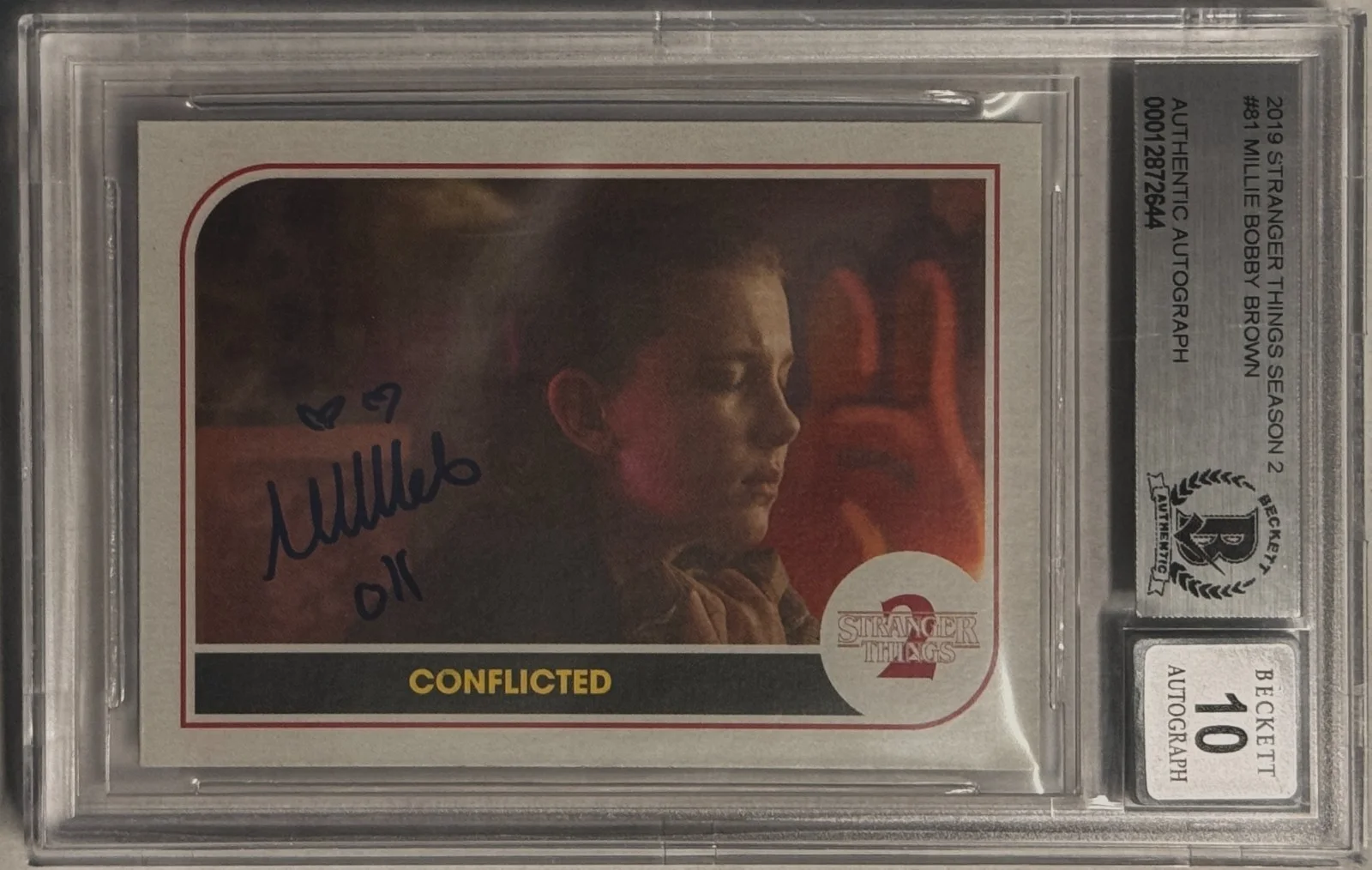 Millie Bobby Brown — 2019 Topps Millie Bobby Brown Stranger Things Card #81 Beckett Authentic AUTO 10, изображение 2
