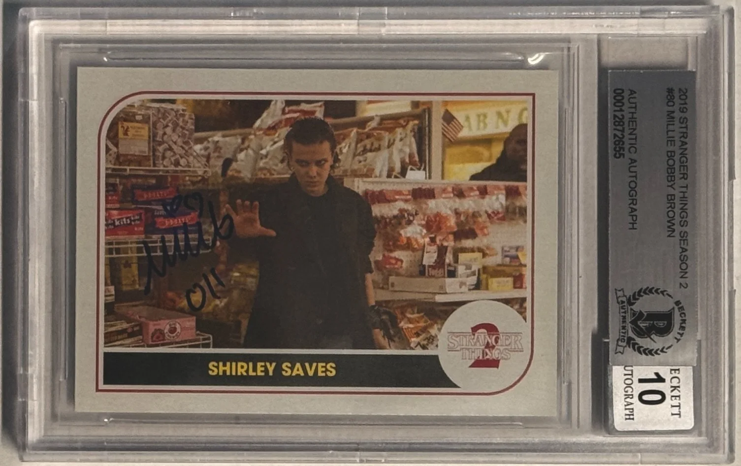 Millie Bobby Brown — 2019 Topps Millie Bobby Brown Stranger Things Card #80 Beckett Authentic AUTO 10, изображение 2
