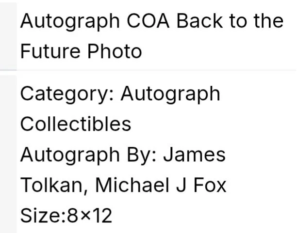 ORIGINAL JAMES TOLKAN, MICHAEL J FOX AUTOGRAPHS 12X8" BACK TO THE FUTURE2 W/COA, изображение 2