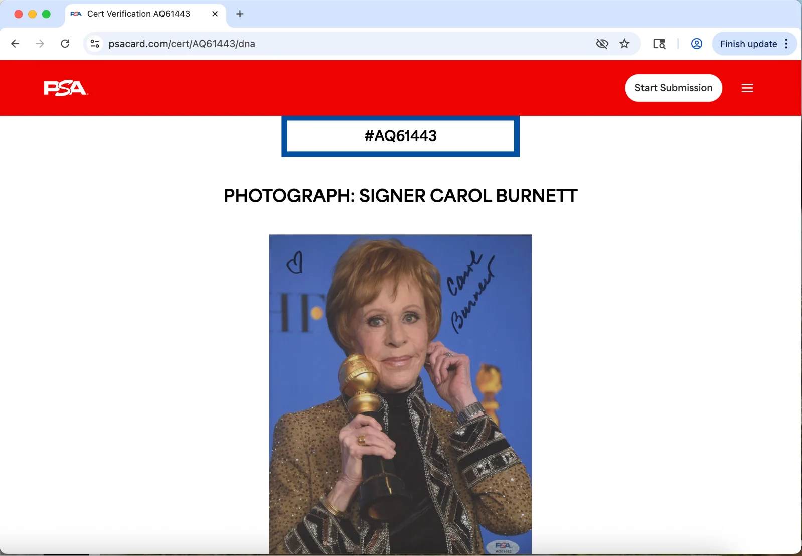 Carol Burnett — Carol Burnett signed 8x10 photo autograph PSA DNA AQ61443, image 3