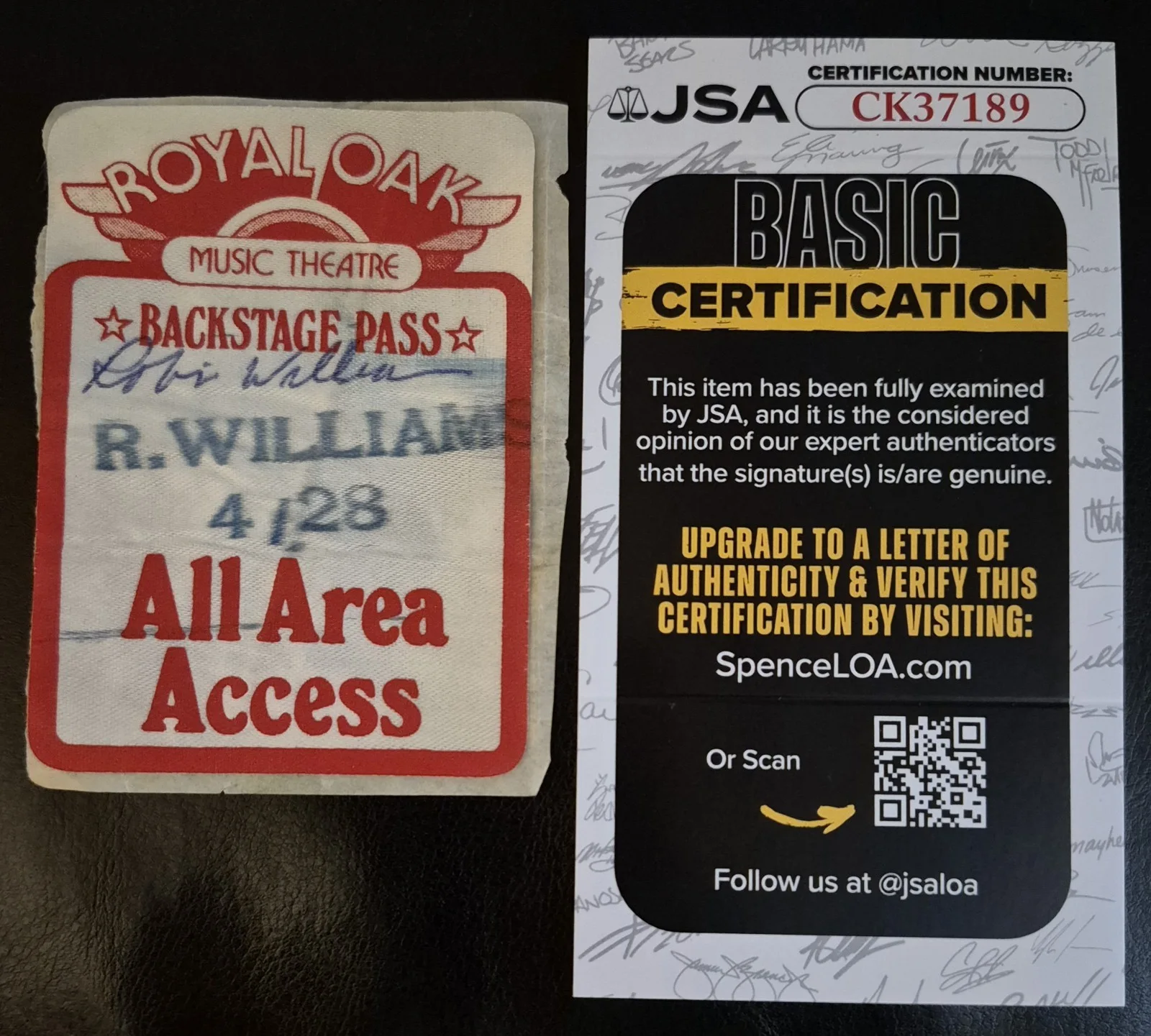 Robin Williams — 1980'S ROBIN WILLIAMS SIGNED ROYAL OAK MUSIC THEATER BACKSTAGE PASS JSA RARE, изображение 5