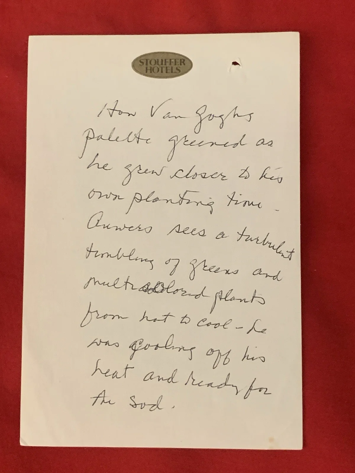 Vincent Price — Vincent Price Estate Handwritten Poetic Remarks On Van Gogh! 40a